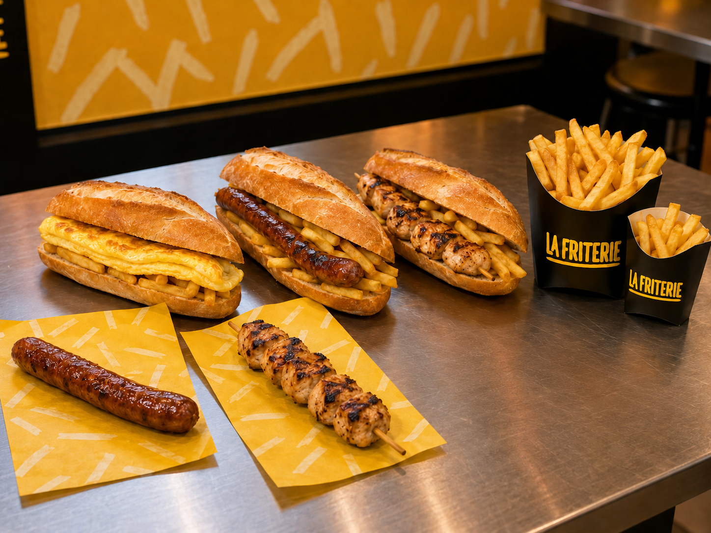 Les sandwichs, brochettes et frites de La Friterie