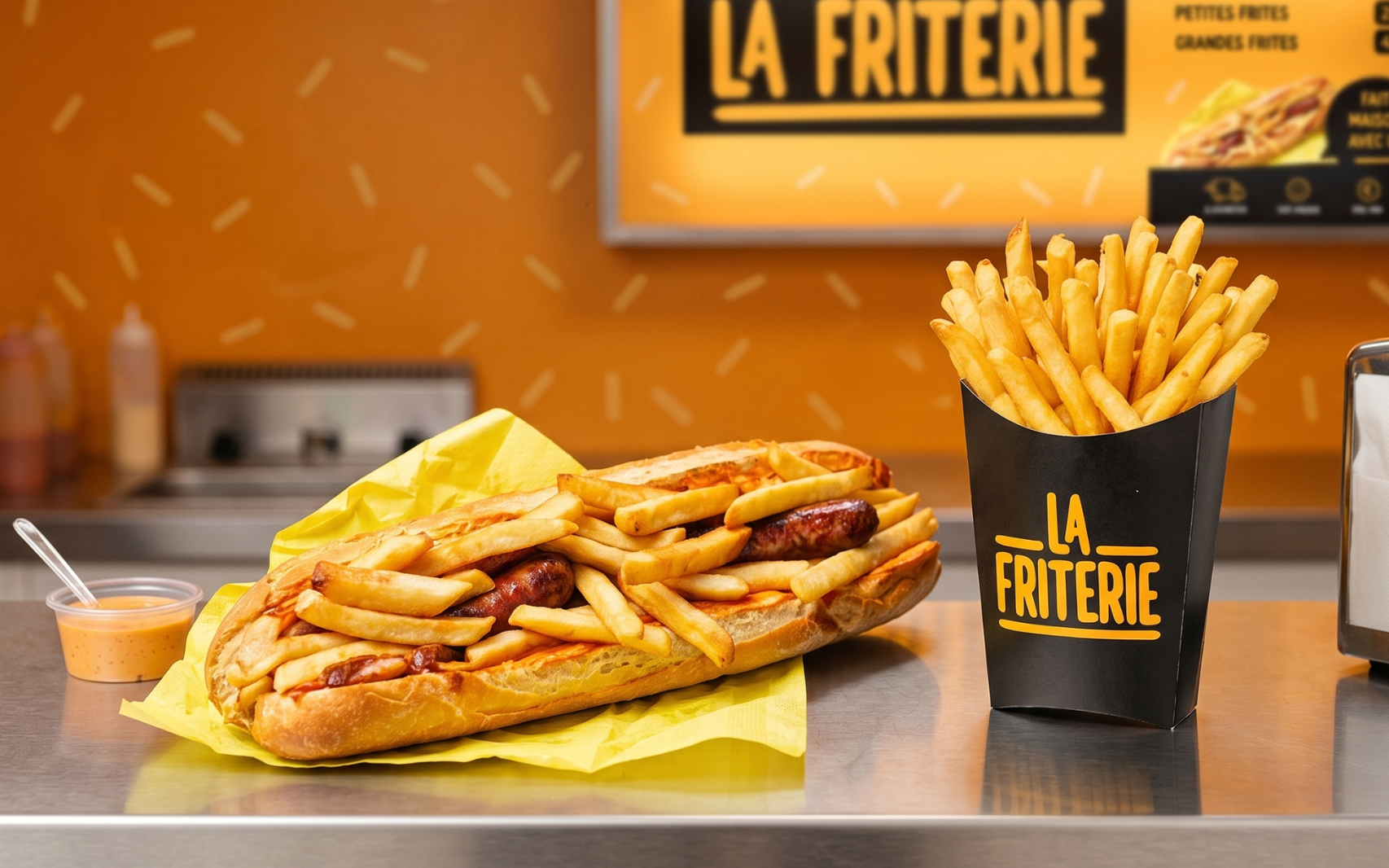 Un sandwich et des frites La Friterie